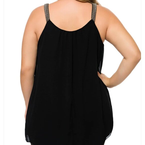 Manner Black Chiffon ta k top  lined with beaded straps - Picture 5 of 7